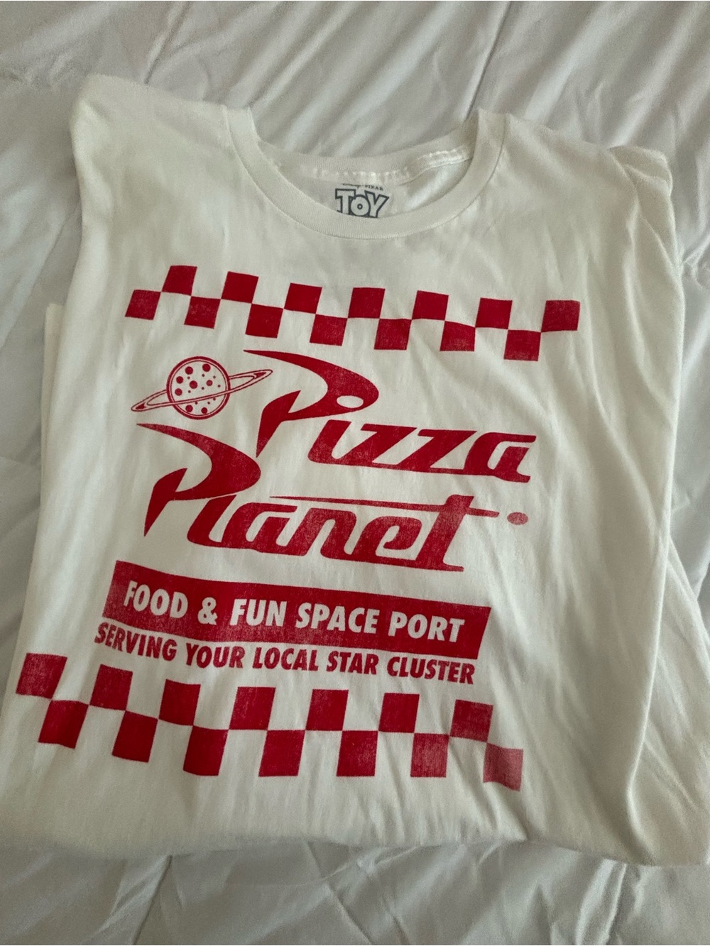 Toy Story - Pizza Planet Graphic Tee - White with Red Print